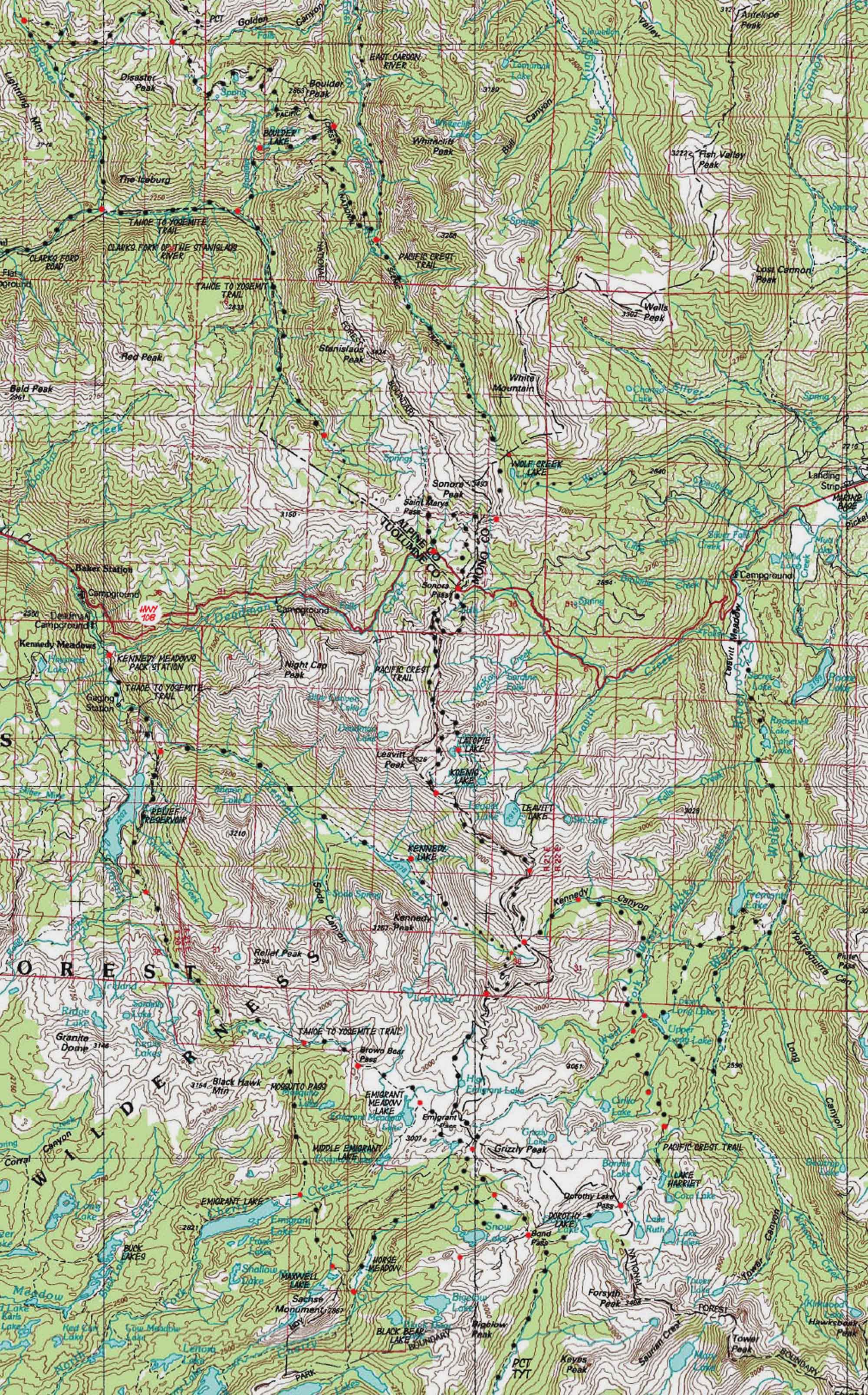 Sonora Pass area hiking map.